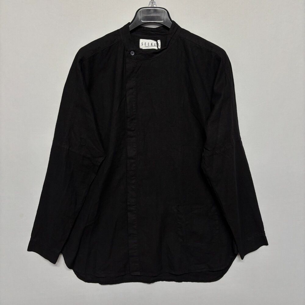 NWT Seeker Men A Sym Button Up Shirt Top Size Large Black Cotton Hemp C131 -16